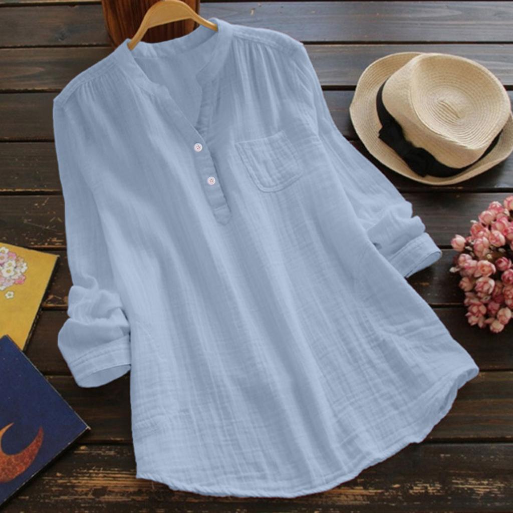 Women's Multi-Color Gauze Blouse Loose Henley Neck 3/4 Sleeve Casual Shirt