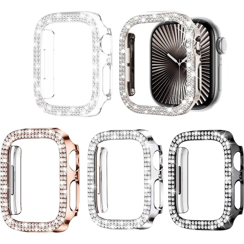 Cover For Apple Watch Case 42mm 46mm Series 10 Accessories Bling Diamond Rhinestone PC Bumper Protector Face iWatch Protective