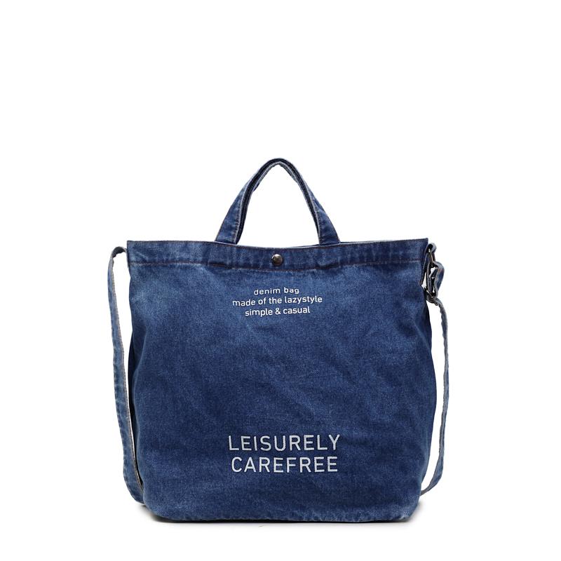 Large Capacity Retro Denim Bag Letter Print Shoulder Bag Women Crossbody Bag