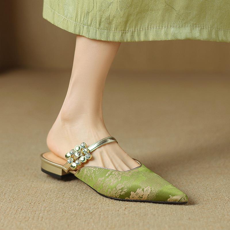 

Новые женские туфли в китайском стиле, летние классные тапочки, женская мода, сумка, полутапочки, женские зеленые туфли на плоской подошве, универсальные 35 зелёный