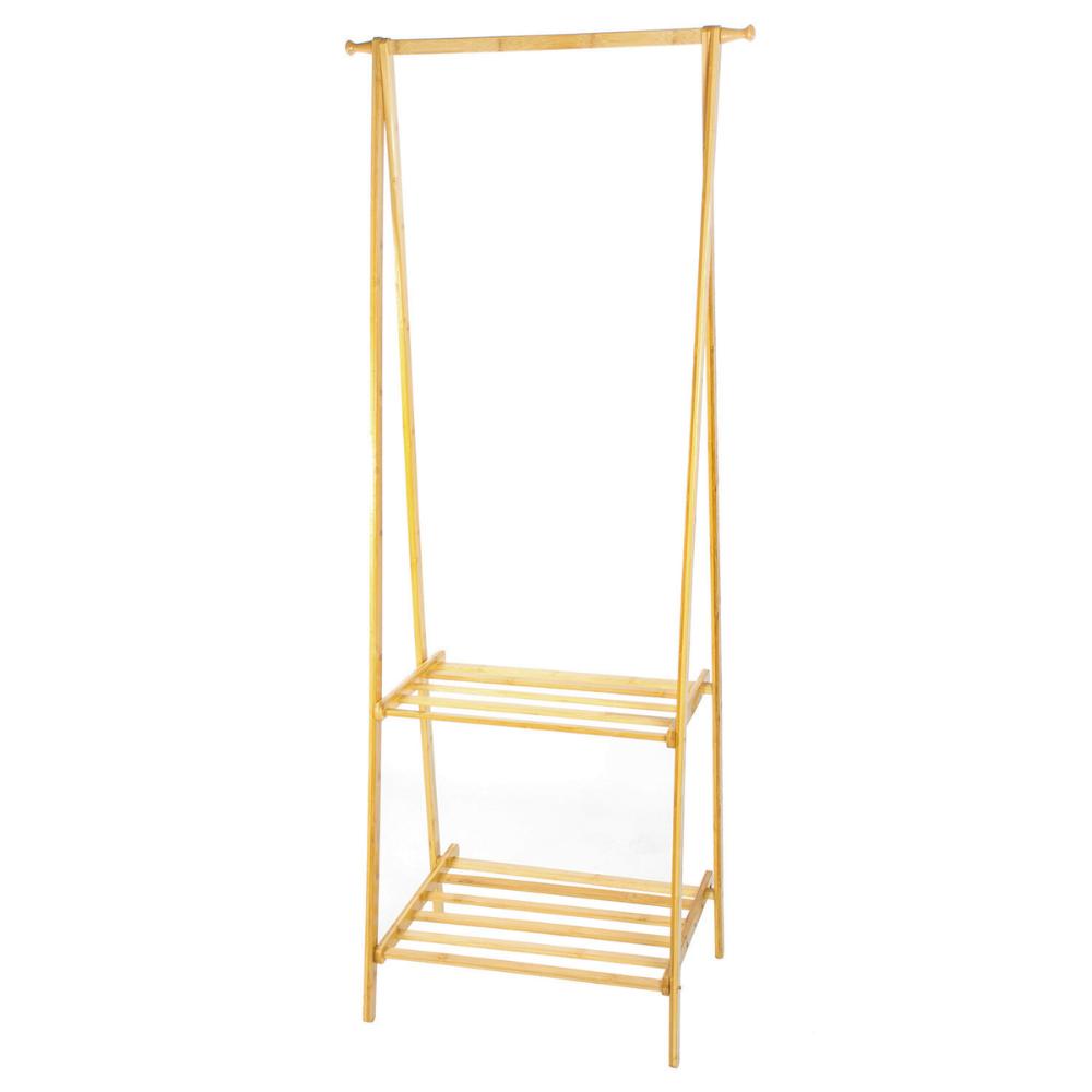 Foldable bamboo hanger with two shoe shelves, shelf, stand, hallway hooks