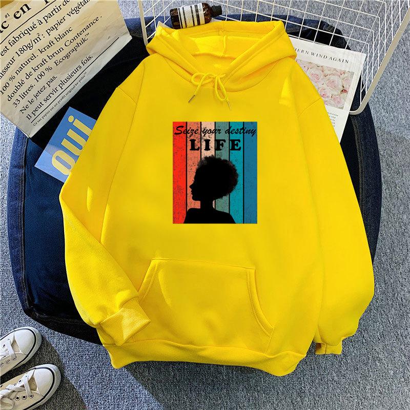 Women Autumn Winter Plush Thickened Hoodie Hooded Ladies Printed Oversize Loose Long Sleeves Pullover Sweatshirt