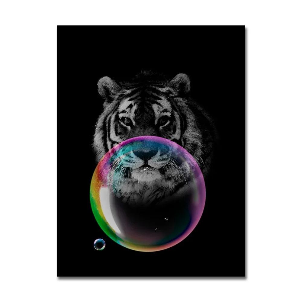 

Black Cat with Colorful Bubbles Poster Cute Animal Giraffe Elephant Lion Posters and Prints Wall Arts Canvas Painting Home Decor 20x30cm