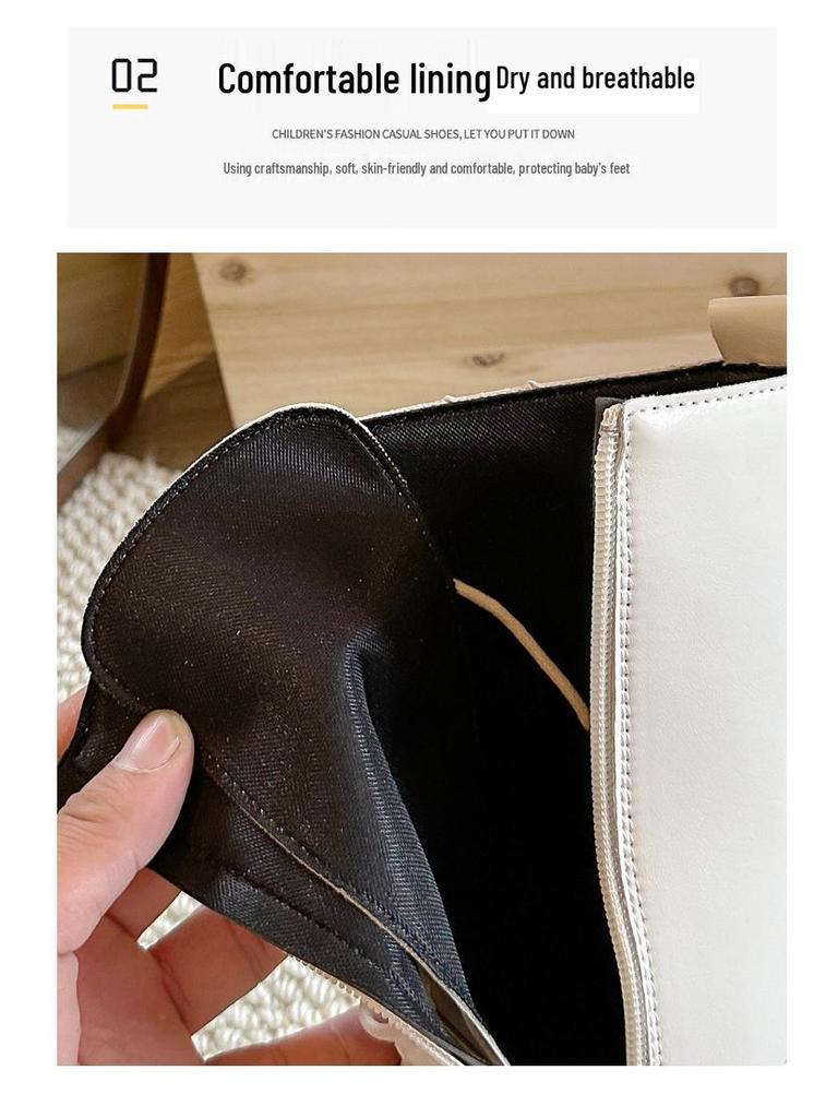 Stivali alti in pelle antiscivolo per bambini con cerniere laterali, Primavera/Autunno, Resistenti all'usura, Dr. Ispirate a Martens, Disponibili in Bianco Sporco e Nero.