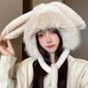 Cute Rabbit Ear Plush Warm Hat for Women Soft Faux Fur Ear Protection Beanies Cap Korean Girl Solid Color Windproof Snow Caps