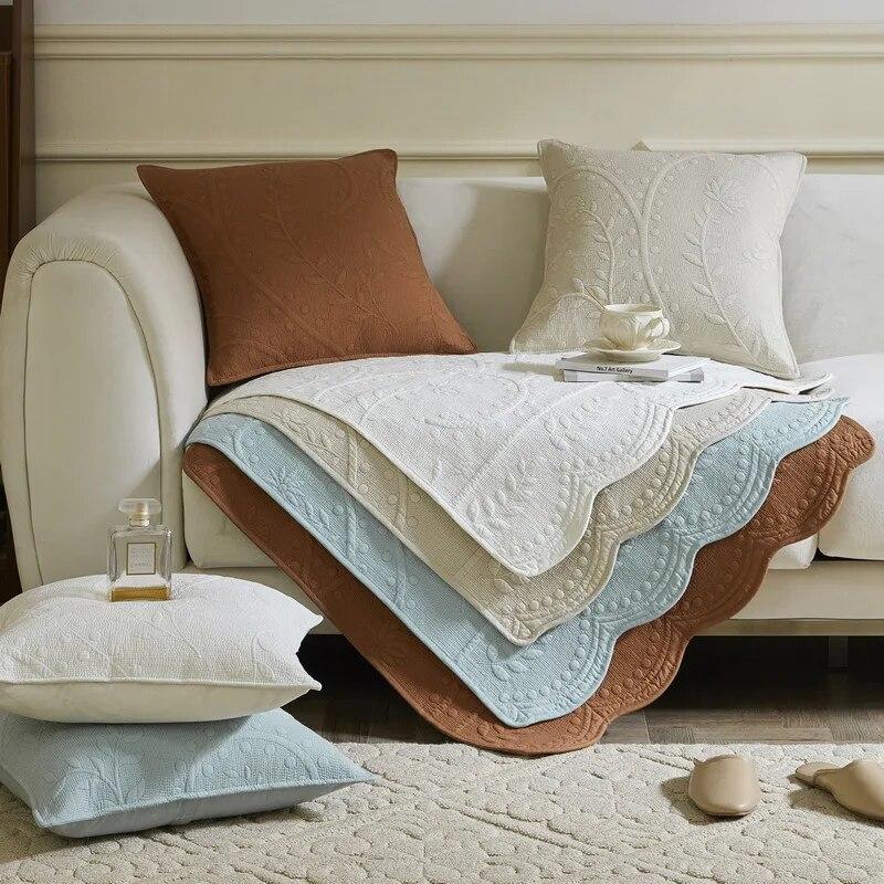 Retro Cotton Sofa Cover Four Seasons Universal Embroidered Cushion Curve Edge Decoration Couch L Shaped Non-slip Sofa Slipcover