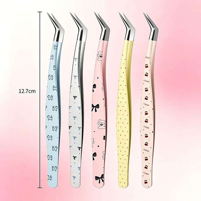 Stainless Steel Curved Stickers Tweezers High Precision Cartoon Lashes Extension Tweezer Anti-Static Eyelash Curler