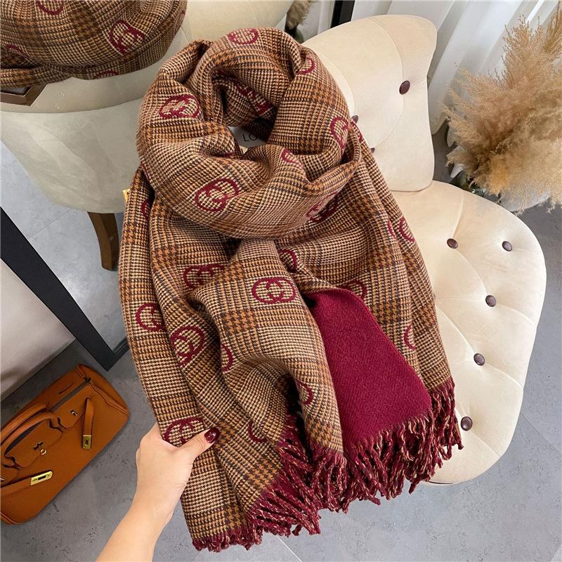 Autumn and winter new double-sided imitation cashmere letter fringed scarf women's winter warm double-sided shawl to keep out the cold shawl