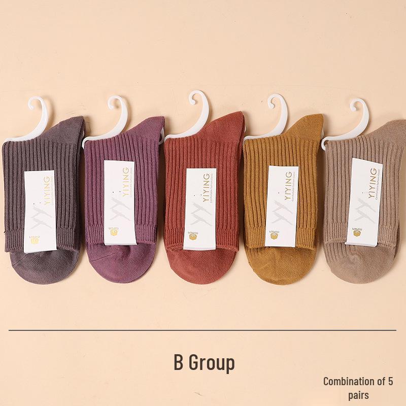 Women's Candy Color Vertical Striped Mid-Calf Socks: 100% Pure Cotton, Sweat-Absorbent and Odor-Resistant, Ideal for Spring and Autumn