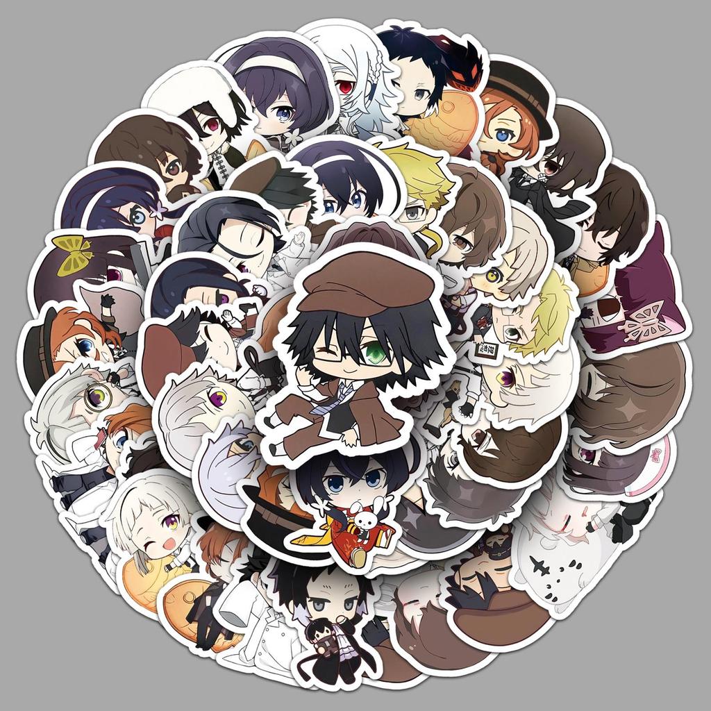 51pcs Chibi Bungo Stray Dogs Stickers - Japanese Anime Characters Collection (Akutagawa Ryunosuke, Mafia Guka) with Storage Box for DIY Decor
