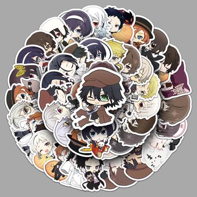 51pz Adesivi Chibi Bungo Stray Dogs - Collezione Personaggi Anime Giapponesi (Akutagawa Ryunosuke, Mafia Guka) con Scatola Portaoggetti per Decorazioni Fai da Te