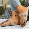 Fashion Summer Beach Clip Toe Wedge Slippers Women Fashion Double Buckle Cork Flat Slides Woman Stylish Weightlight Slip On Slides Mujer