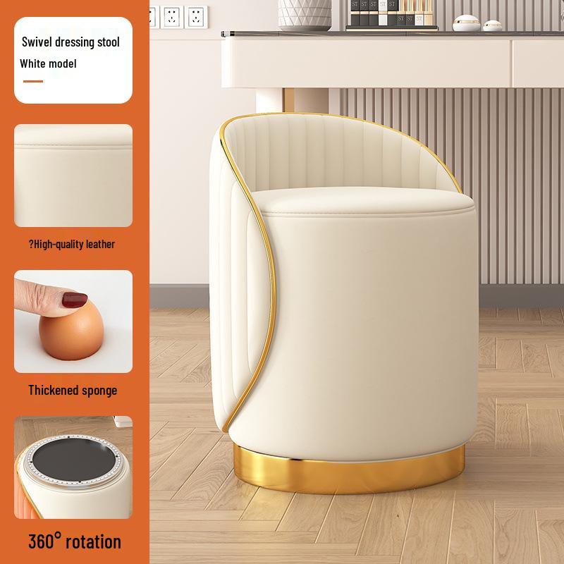 Stołek do makijażu z litego drewna: Lekki Luksus Okrągłe Krzesło do Salonu lub Toaletki, Dostawa Tego Samego Dnia