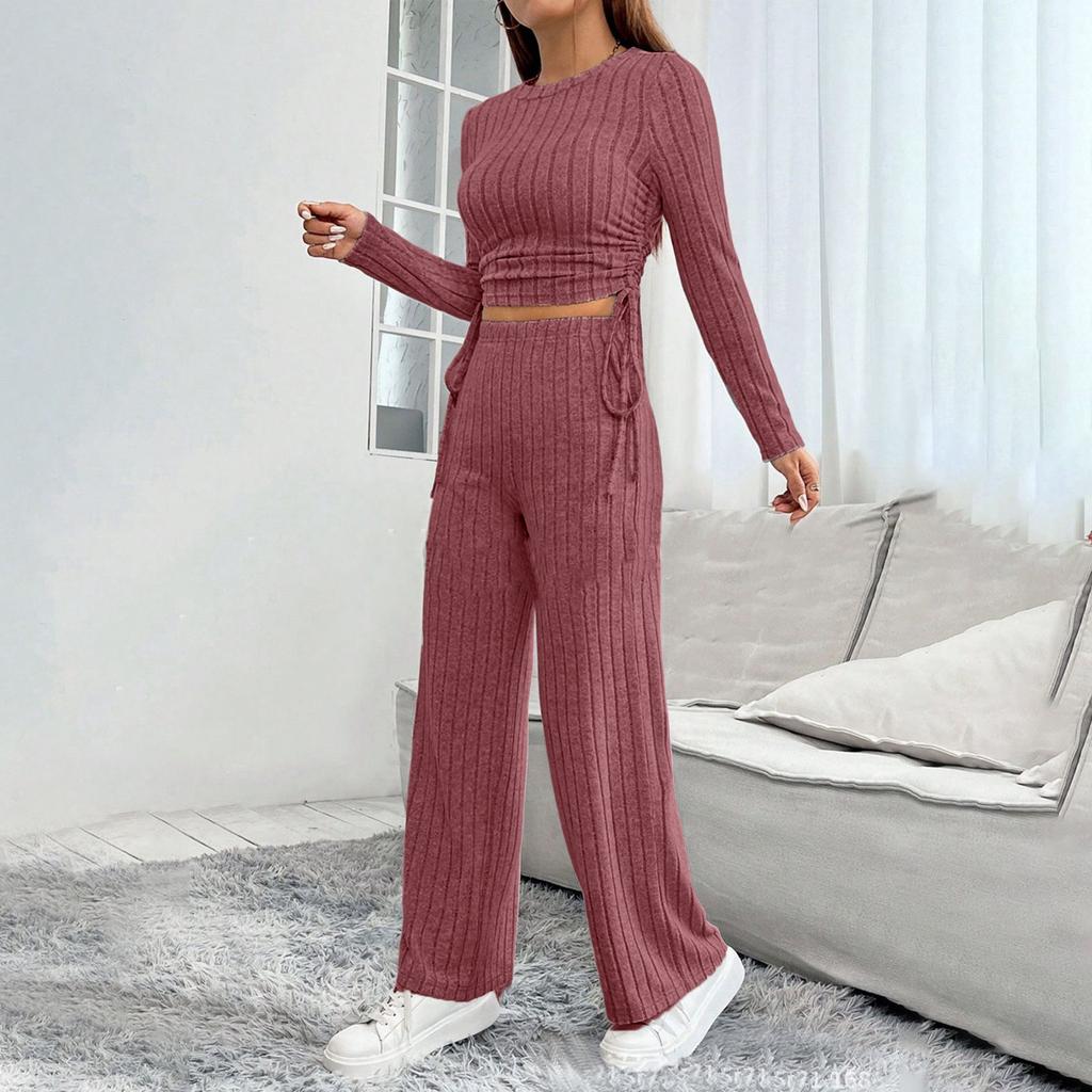 Women's 2 Piece Solid Color Casual Sportswear Long Pants Set