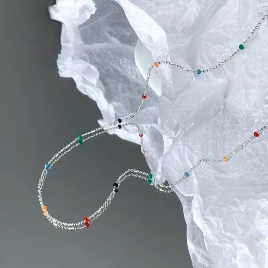 Women Necklace Multicolor Beads Adjustable Length Choker Necklace Versatile Layered Look Bracelet Weddings Parties Jewelry Accessories