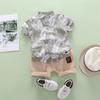 New Children'S Clothing For Boys Printed Leaf Pattern Stand-Up Collar Fashionable Children'S Short-Sleeve Shirt Set