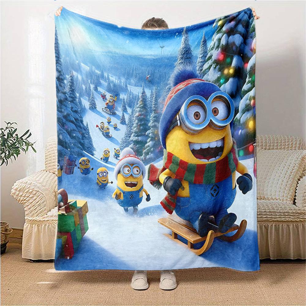 1Pc Christmas Minion Celebration Blanket Soft Throw Blanket For Home Bedroom Bed Sofa Travel Office Solid Christmas Blanket