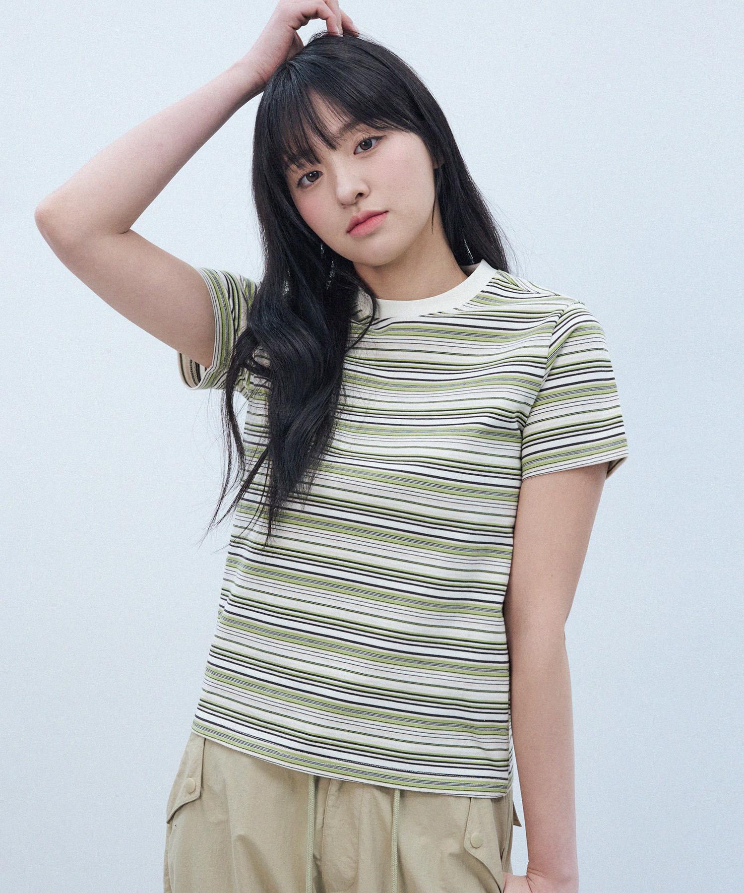 Comoni Nose W Slim Multi Stripe T-Shirt [Green] Green/Free