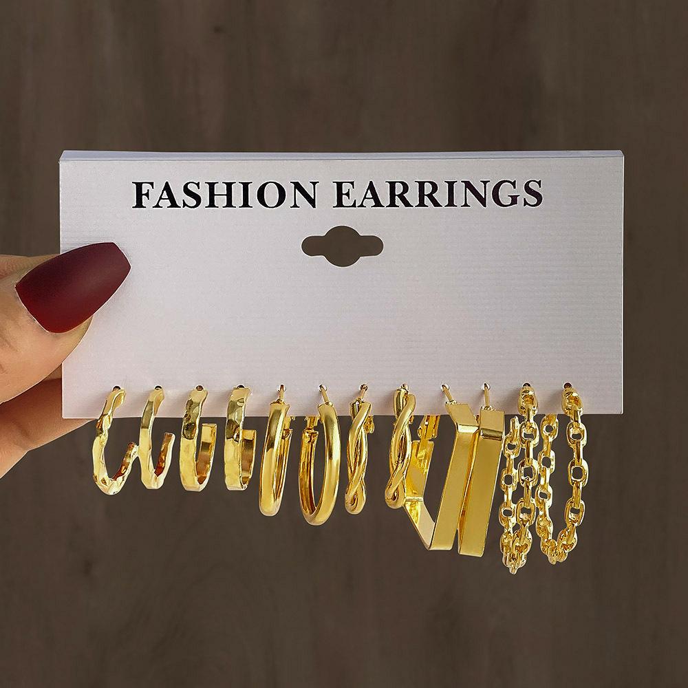 Fashion Style Gold C-chain Earrings Set, Women's Temperament Light Luxury High-end Earrings