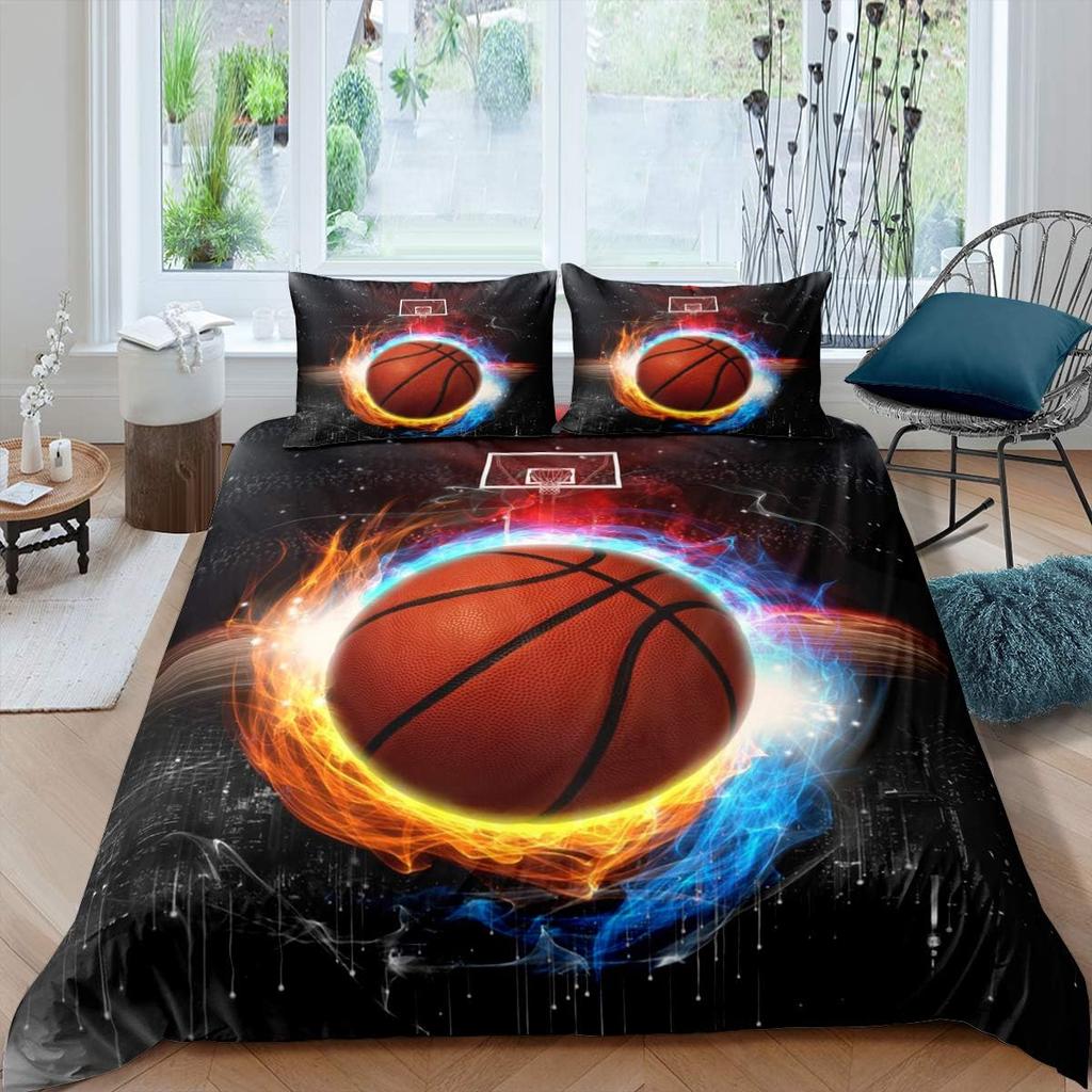 Basketball Duvet Cover Twin Queen For Boys Teens Bedroom Sports Games Bedding Set Rustic Farmhouse Wooden Board Comforter Cover