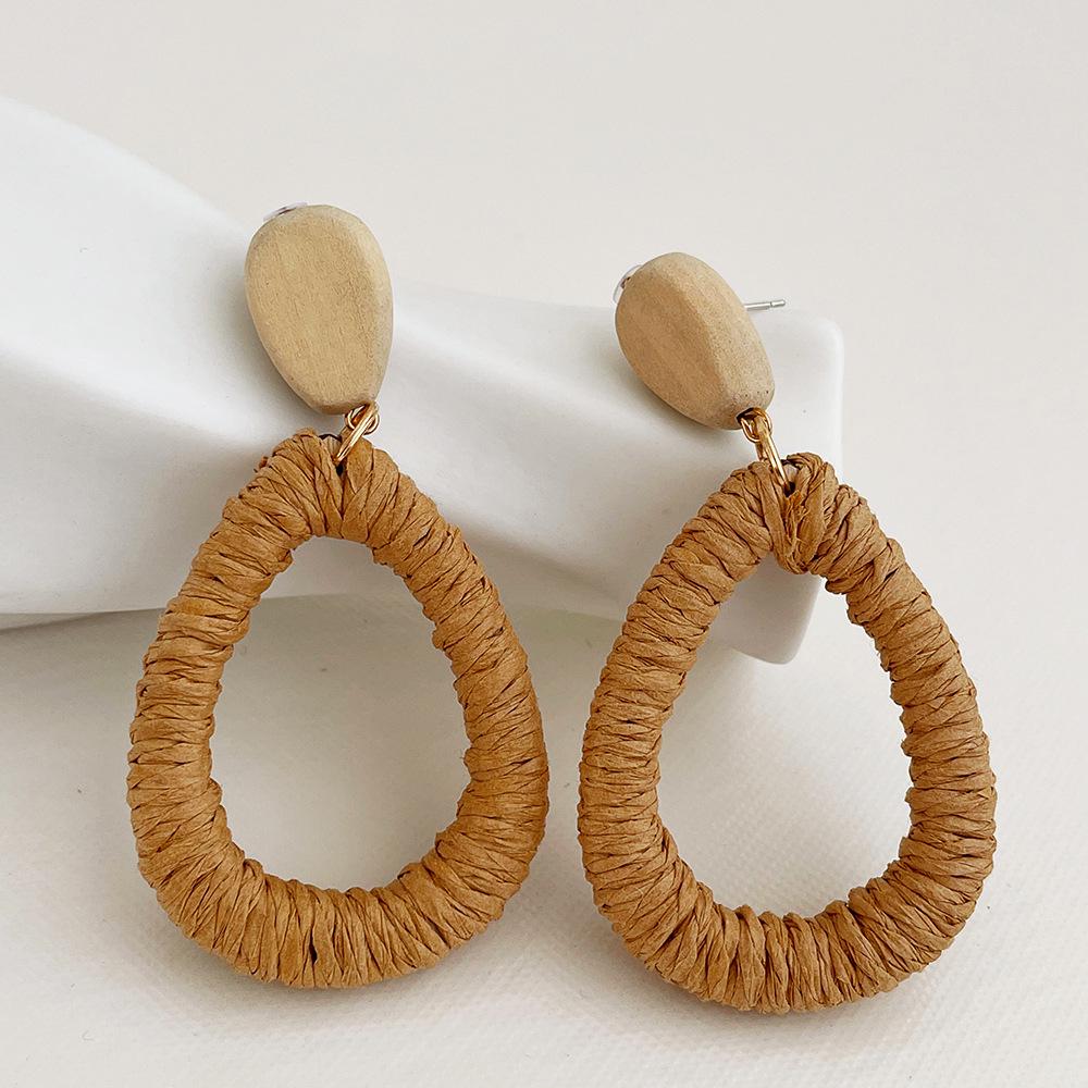 Dongdaemun Handgefertigte Retro Rattan Ohrringe - Natürliches Gewebtes Holzdesign für Frauen