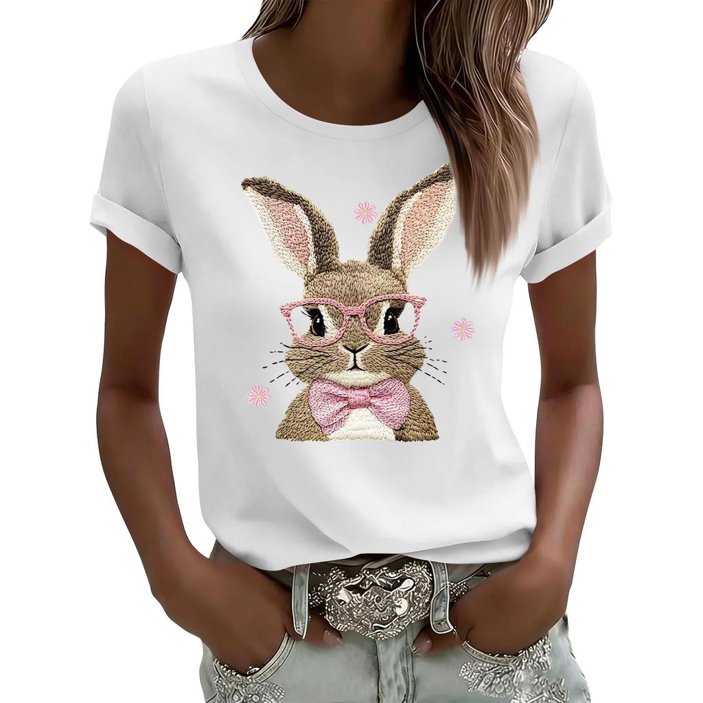 Women's Casual Printed T-Shirt Round Neck Pullover Short Sleeve Top