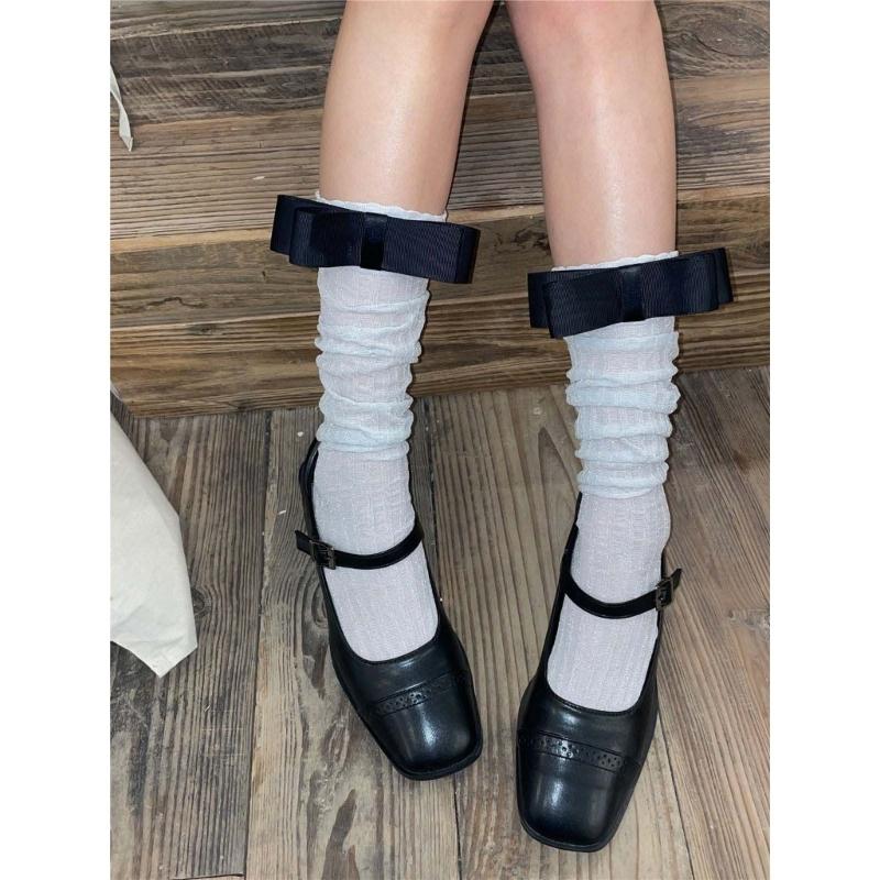 Delicate Women Girls Lace Calf Socks Spring Summer Calf Socks Under Knee Stocking Antiskid Bowknot Decor Knee Sock