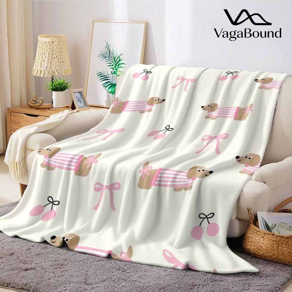 Jmg Household Supplies Unisex Coral Dachshund Cherry Bow Print Flannel Blanket Warm Soft Halloween Christmas Couch Warm Cozy Decorative Decor Gift For All Season