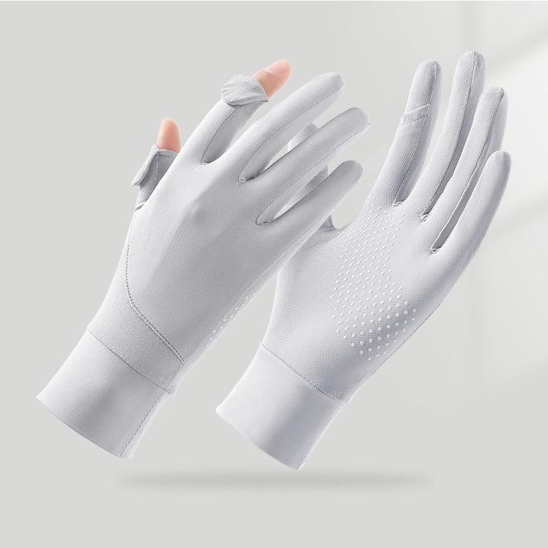 Summer ice silk gloves new splicing sunscreen UV protection cool breathable non-slip driving full finger riding gloves