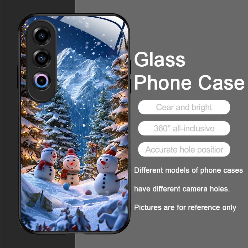 Cute Winter Snowman Christmas Tree Tempered Glass Phone Case for OnePlus 13R 12 11 10 9 Nord CE4 3 2 Lite ACE2 ACE3 Pro 5G Cover