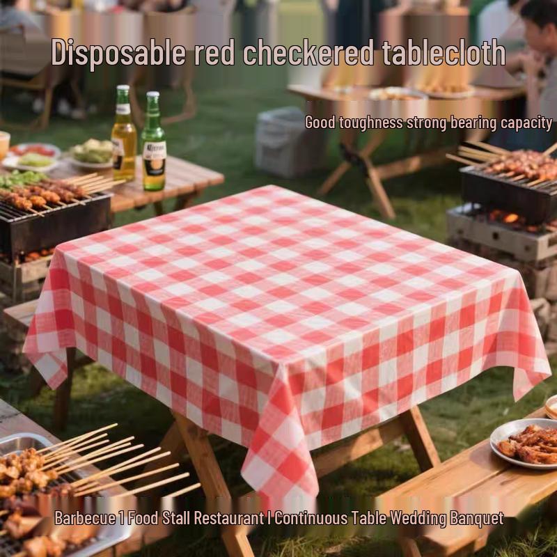 OEING Commercial Disposable Plaid Plastic Tablecloths