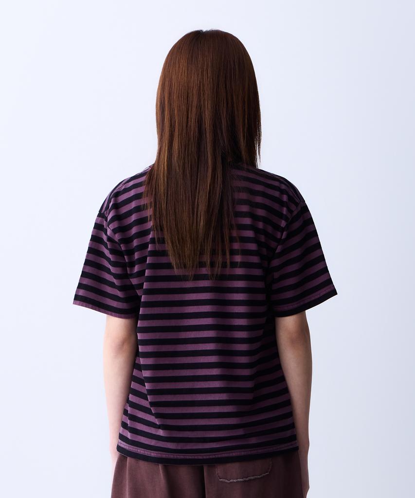 ADERNM Summer Daily Big Stripe Crop V-Neck T-Shirt Purple