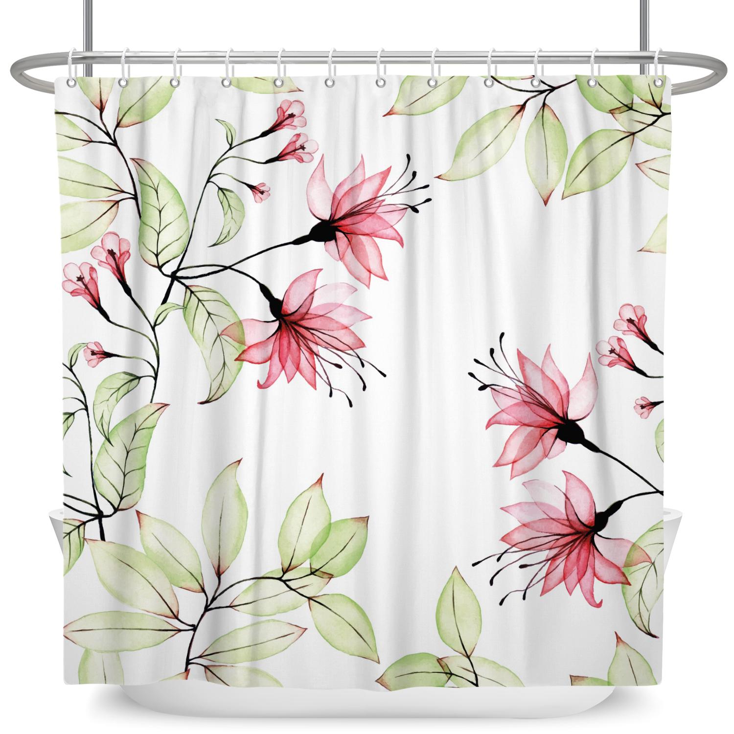 

Tropical Leaves Shower Curtains Palm Leaf Watercolor Plant Bath Curtain Polyester Fabric Modern Minimalism Bathroom Decor Hooks W60H190(CM)-1 Pcs