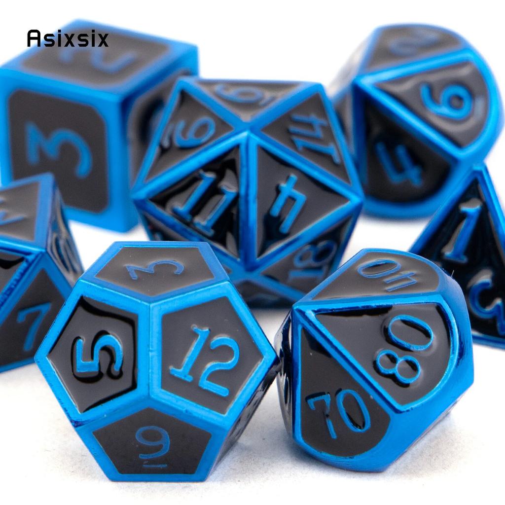 7 Pcs Black Blue  Standard Metal Dice Solid Metal Polyhedral Dice Set Suitable for Role-Playing RPG  Board Game Card Game
