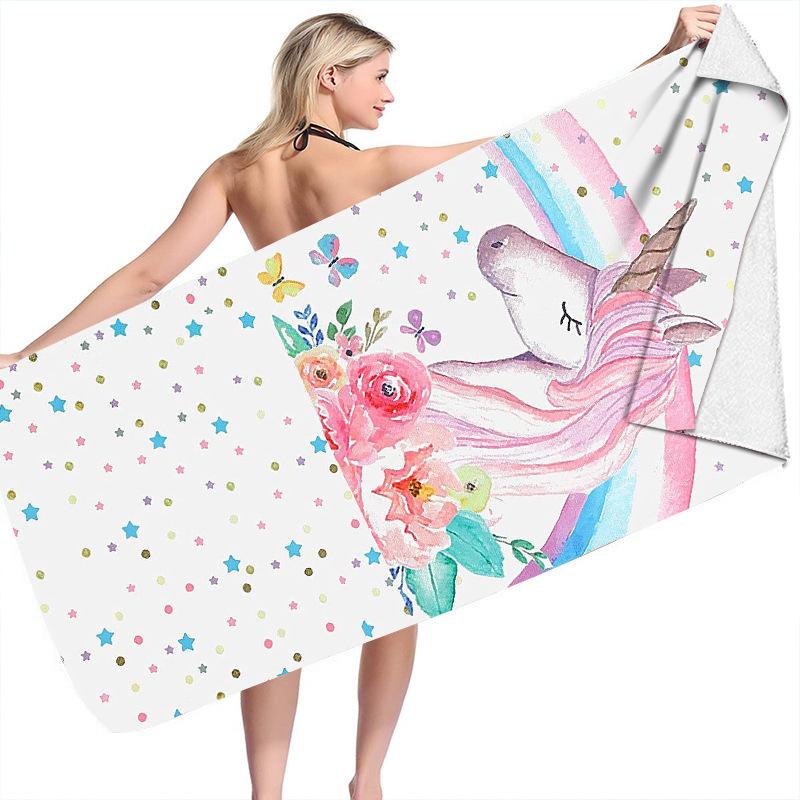 animation unicorn series digital-printed polyester Superfine fiber double-sided fleece Beach vacation bath towel, beach towel