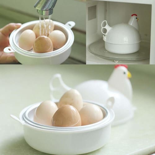 MCCRUA Chicken-Patterned Egg Boiler, Holds 4 Eggs, Microwave-Safe, Egg Steamer, Makes Soft-Boiled and Hard-Boiled Eggs, Easy, Safe, and Cute Cooking S