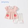 JELLYBABY Girls' Summer Casual Doll Collar Plaid Two-Piece Set
