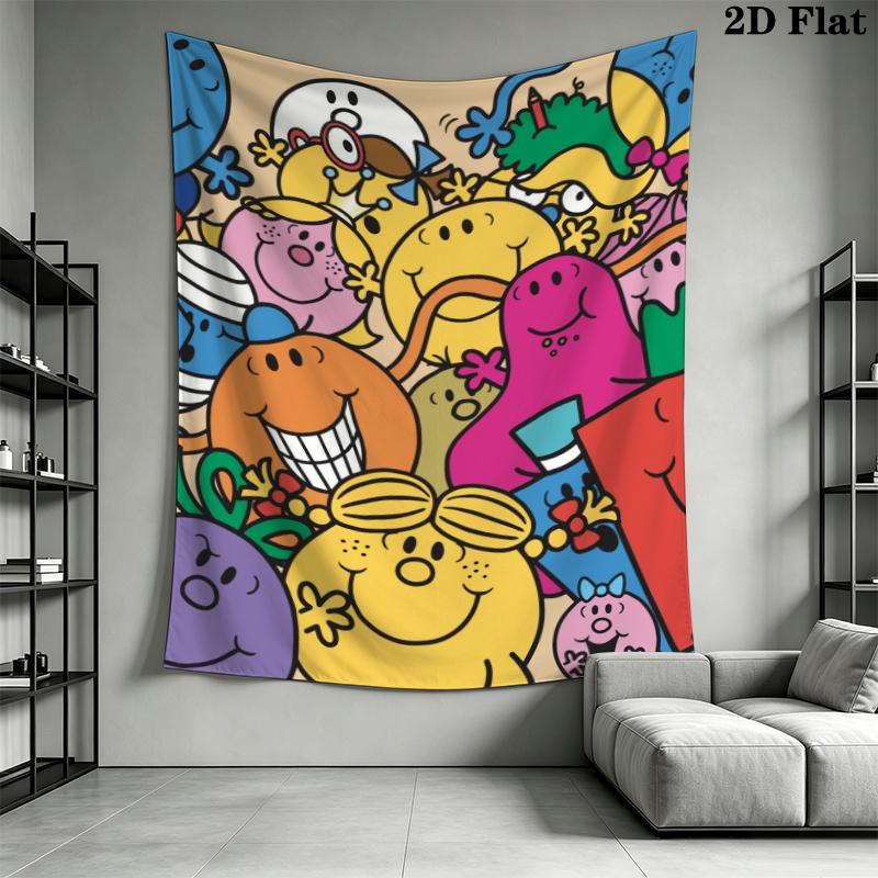 Mr. Men Little Miss Wall Tapestry Aesthetic Wall Hanging Printed Fabric Blanket Decorative Tapestries for Bedroom Living Room Home Decor