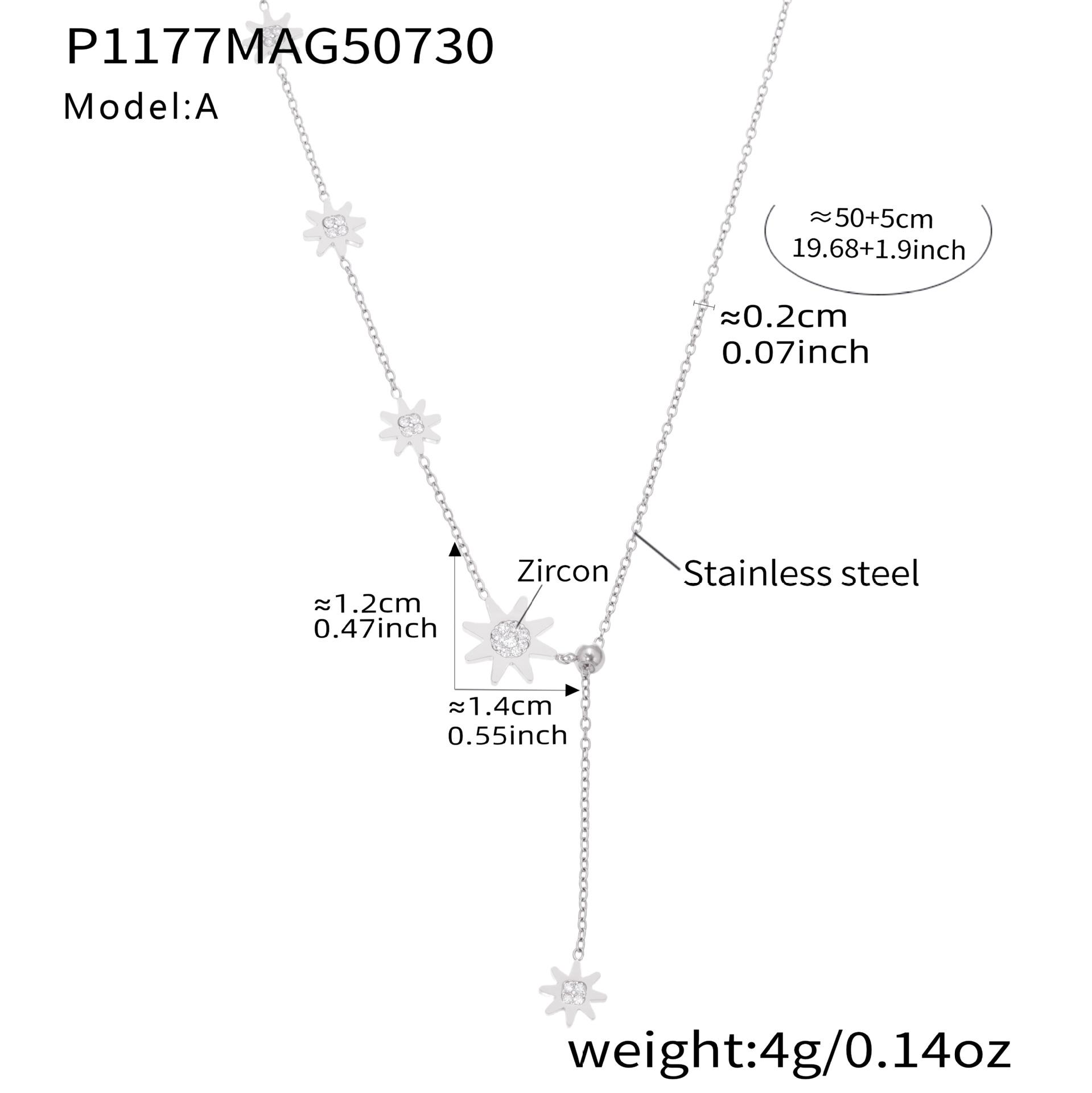 

Oumika Zircon Star Tassel Necklace: Stainless Steel Clavicle Chain for Women