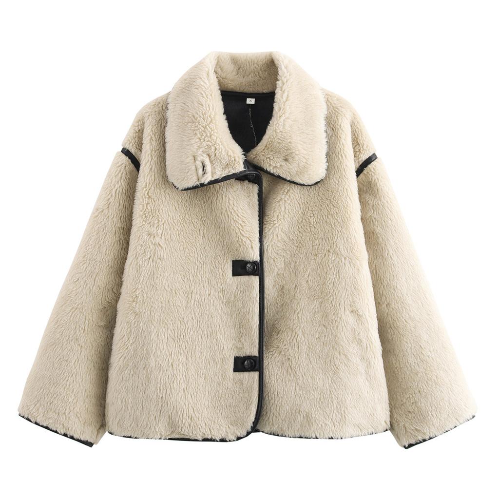 Autumn new women's clothing, European and American style French design fashionable large lapel fur integrated plush jacket