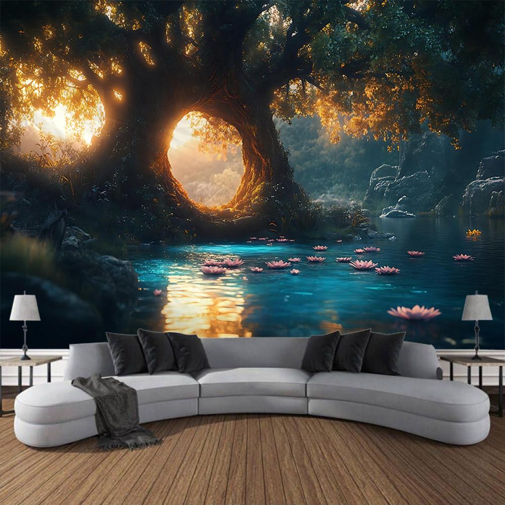 Natural Forest Tapestry Wall Hanging Home Art Decoration Hanging Painting Living Room Dormitory Outdoor Picnic Mat Bed Sheet