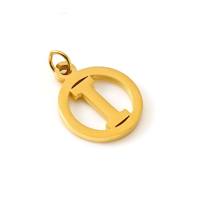 Englischer Buchstabe DIY Anhänger, modischer Edelstahl runder Doppelkreis hohler Buchstaben Halskettenanhänger