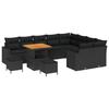 Ensemble de Canapés de Jardin de 12 Pièces avec Coussins Rotin Poly Noir Acacia., Ensemble de Salle à Manger de Jardin de 3 3361649