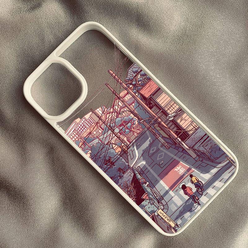 Japan Anime Landscape Street View Scenery Phone Case For iPhone 14 15 Pro Max 13 12 11 XR XS SE20 7 8Plus Clear Hard Cover Shell