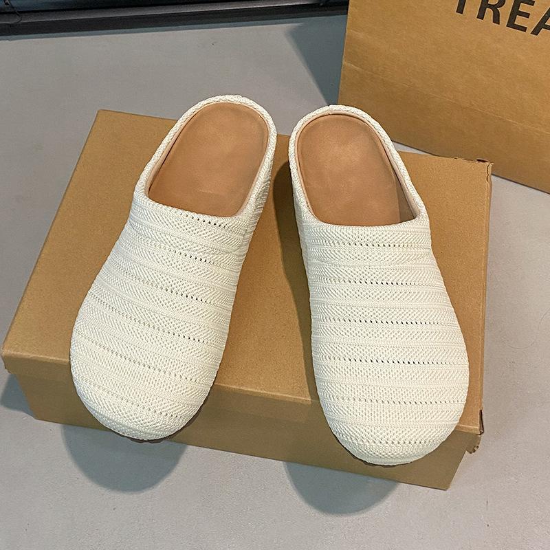 2025 new summer woven hollow baotou half slippers women's breathable seaside beach going out shoes