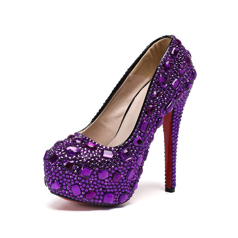 Fashion 14cm Luxury Wedding Shoes Pearl Flowers Full Rhinestones Pearl Platform High Heels Customized Bridal Shoes Cinderella