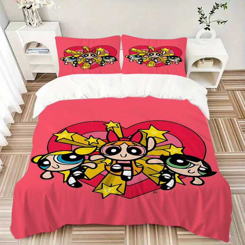 3-teiliges Powerpuff Girls Bettwäsche-Set, Weiche und bequeme Bettbezüge, Gästezimmer (1*Bettbezug + 2*Kissenbezüge, ohne Füllung) yy251024193