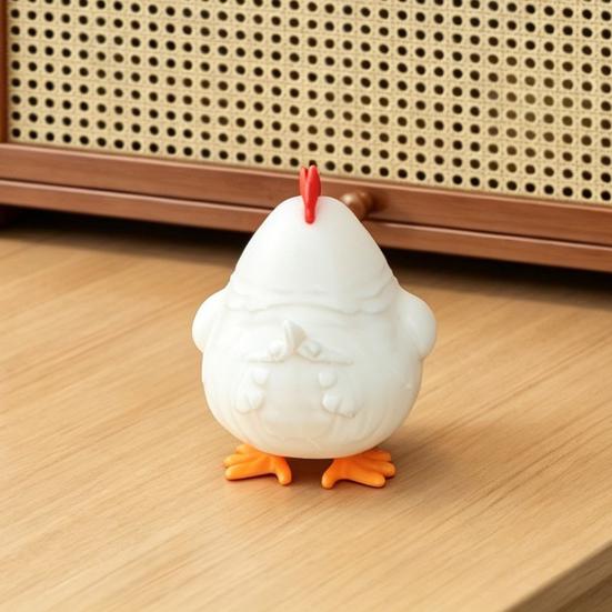 Novelty Gift for Kids 3D Printed White Rooster Figurine, Cute Round Chicken Desktop Ornament Animal Decor Office Desk Living Room Shelf, Statue