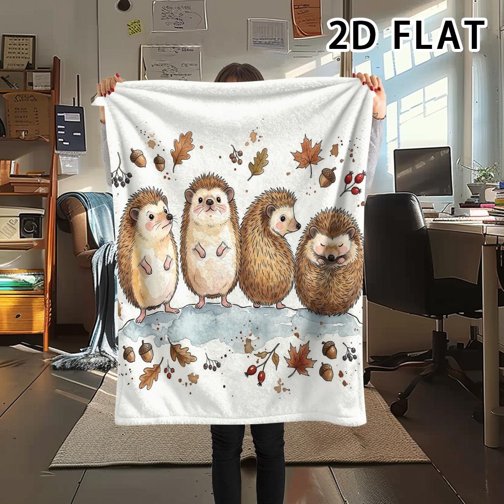 1Pc Watercolor Hedgehog Print Flannel Blanket,High quality Comfortable for All Seasons,Home Decor,Warmth and Comfort,Perfect for Christmas Gifts