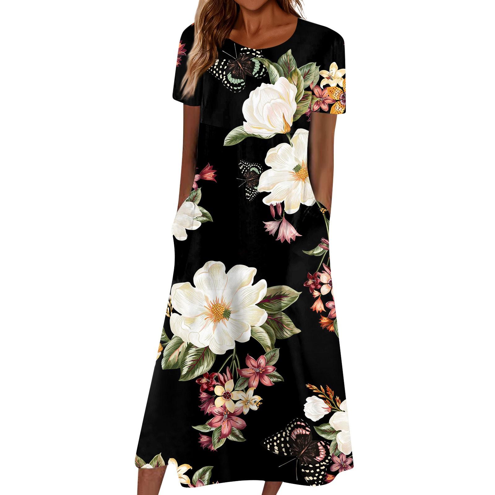 

Летнее платье для женщин, повседневное пляжное свободное платье с v-образным вырезом и короткими рукавами с принтом XL